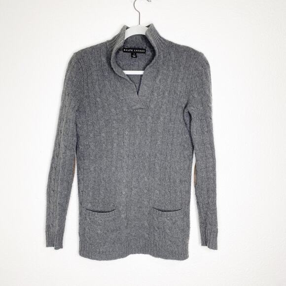 ralph lauren black label 100% cashmere v neck collar elbow patch sweater small - Picture 8 of 10